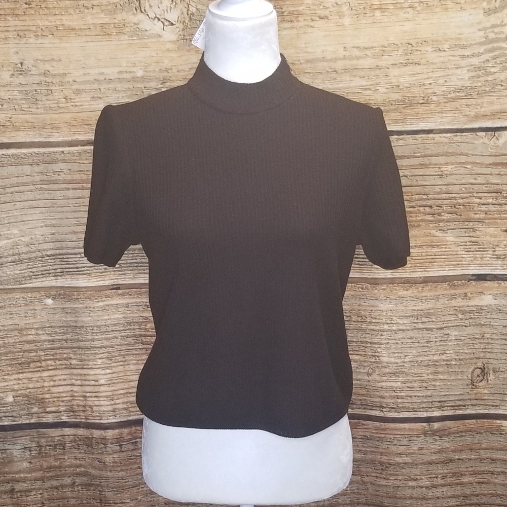 NWT St John Brown Mock Turtleneck Ribbed Top Small